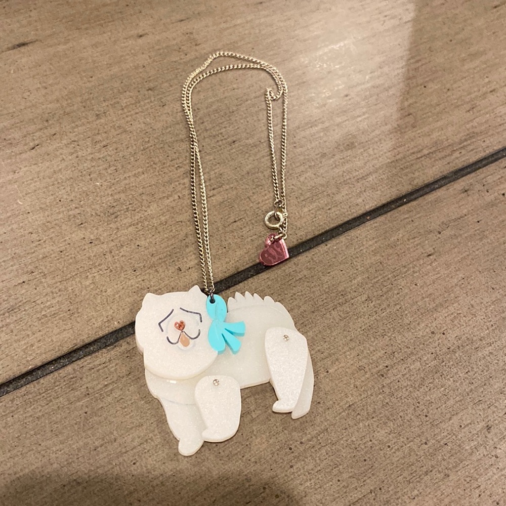 Super cute white fluffy movable dog pendant necklace